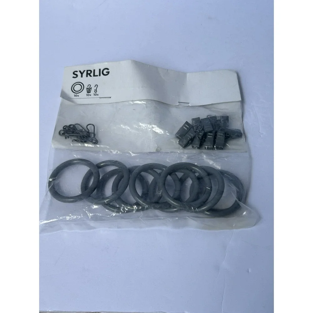 10-PACK Ikea SYRLIG Curtain Ring w/Clip & Hook, Dark Grey 1 1/2